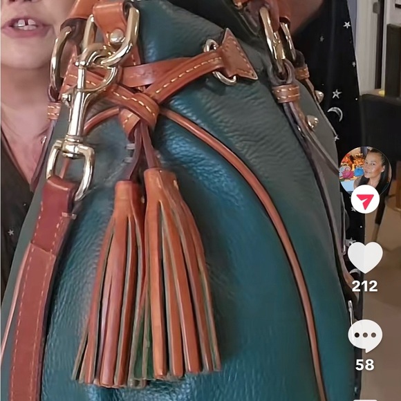 Dooney & Bourke Forest Green Florentine Pebbled Leather Satchel with Tan Trim - Picture 4 of 16